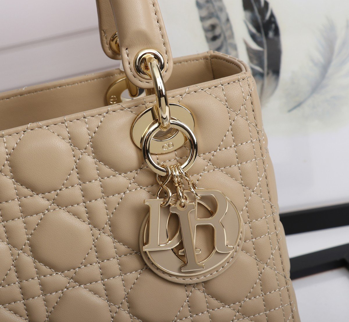 Dior Lady Dior Medium Bag in Beige Lambskin with Enamel Charm