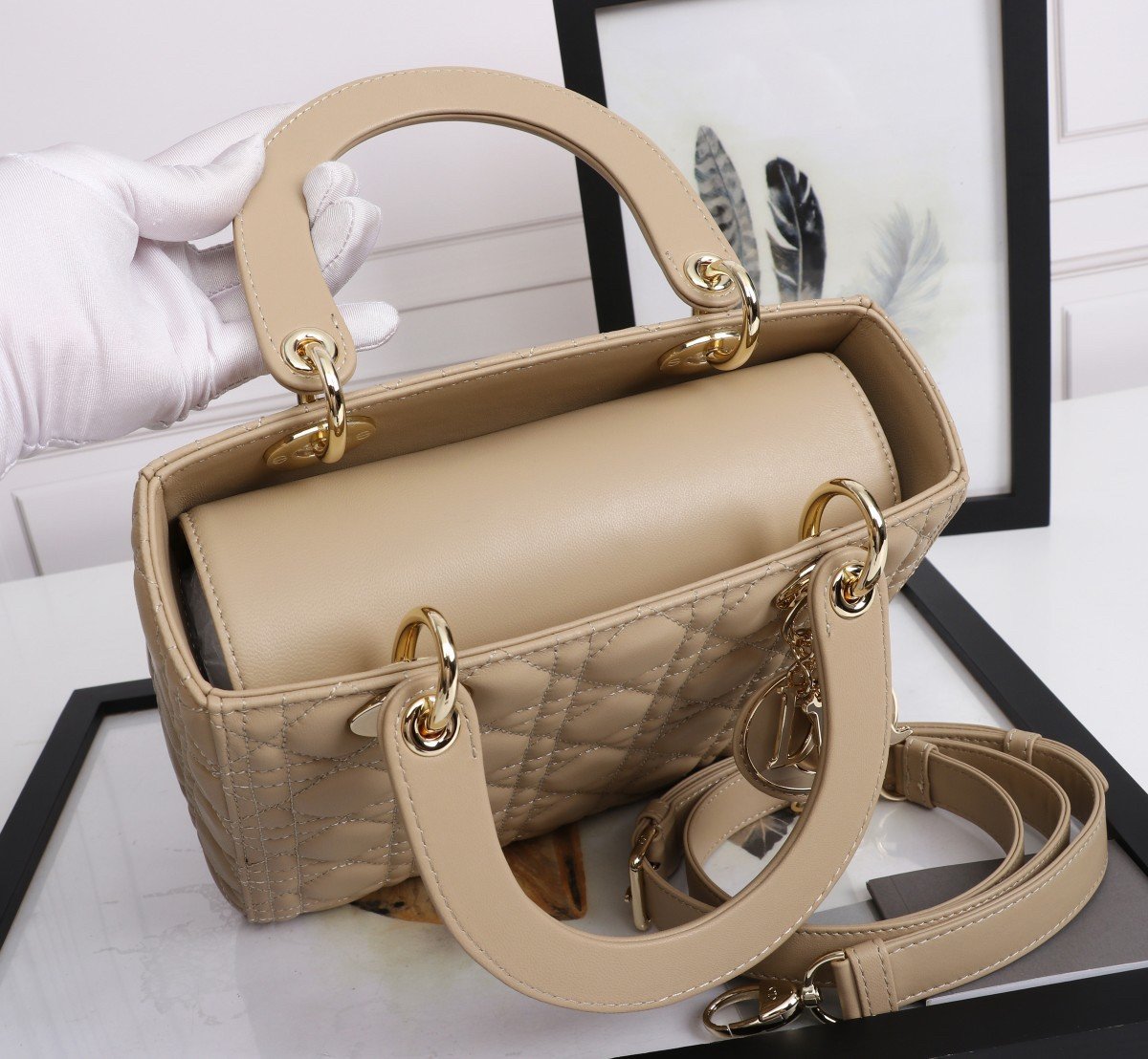 Dior Lady Dior Medium Bag in Beige Lambskin with Enamel Charm