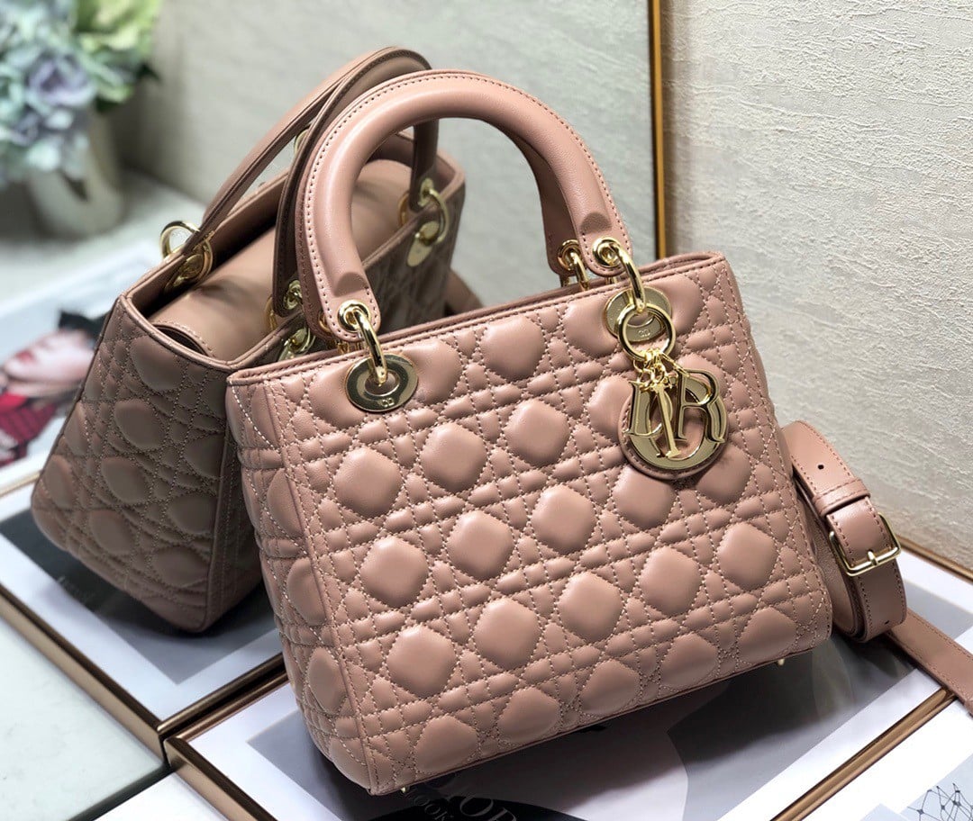 Dior Lady Dior Medium Bag In Blush Cannage Lambskin