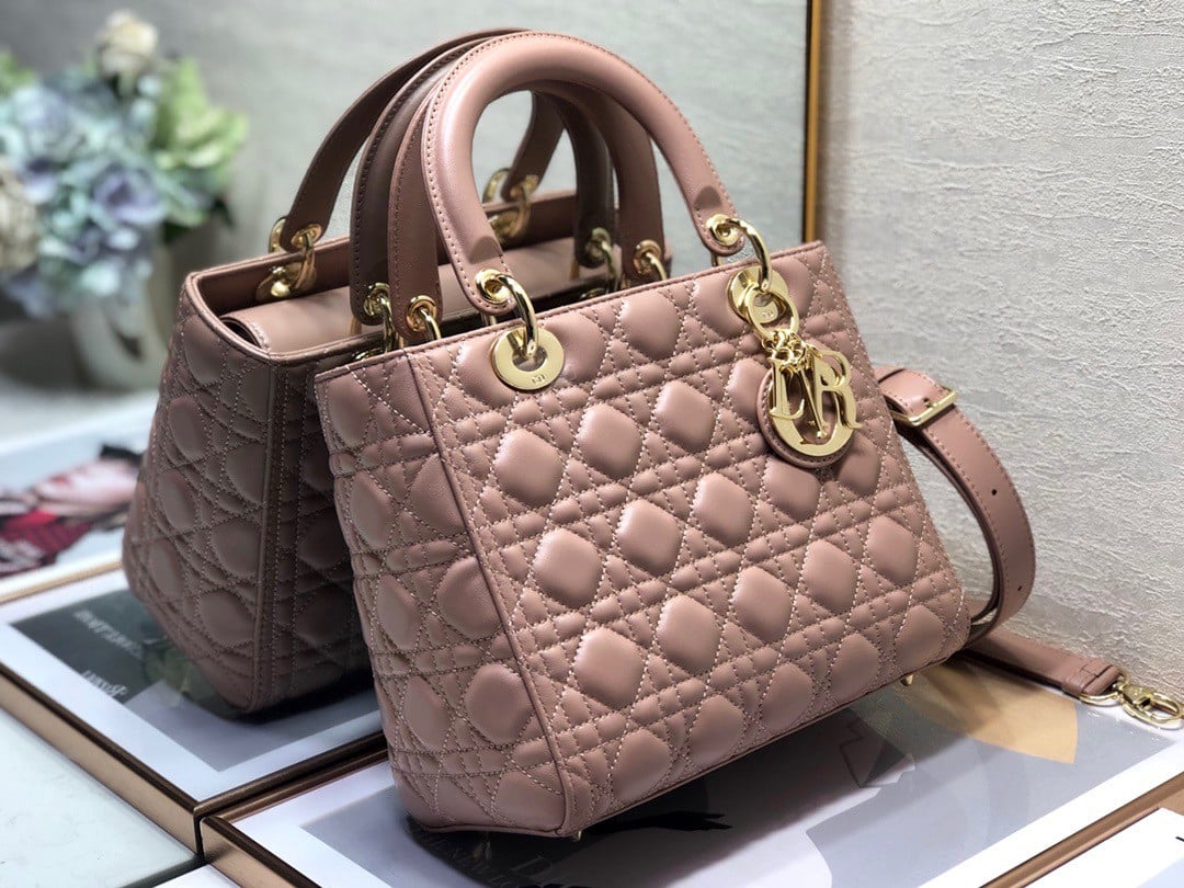 Dior Lady Dior Medium Bag In Blush Cannage Lambskin