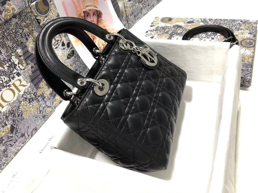 Dior Lady Dior Medium Bag In Noir Cannage Lambskin