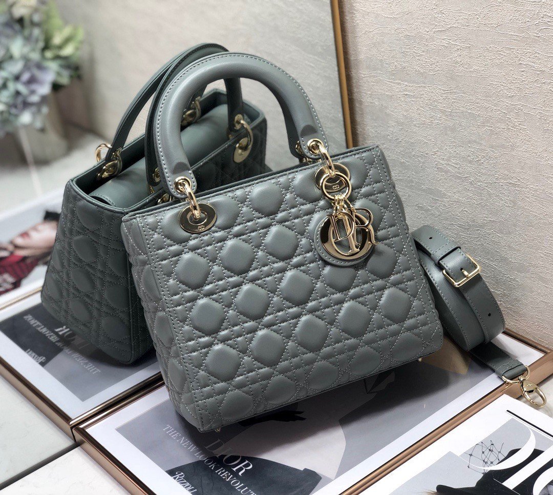 Dior Lady Dior Medium Bag In Grey Cannage Lambskin