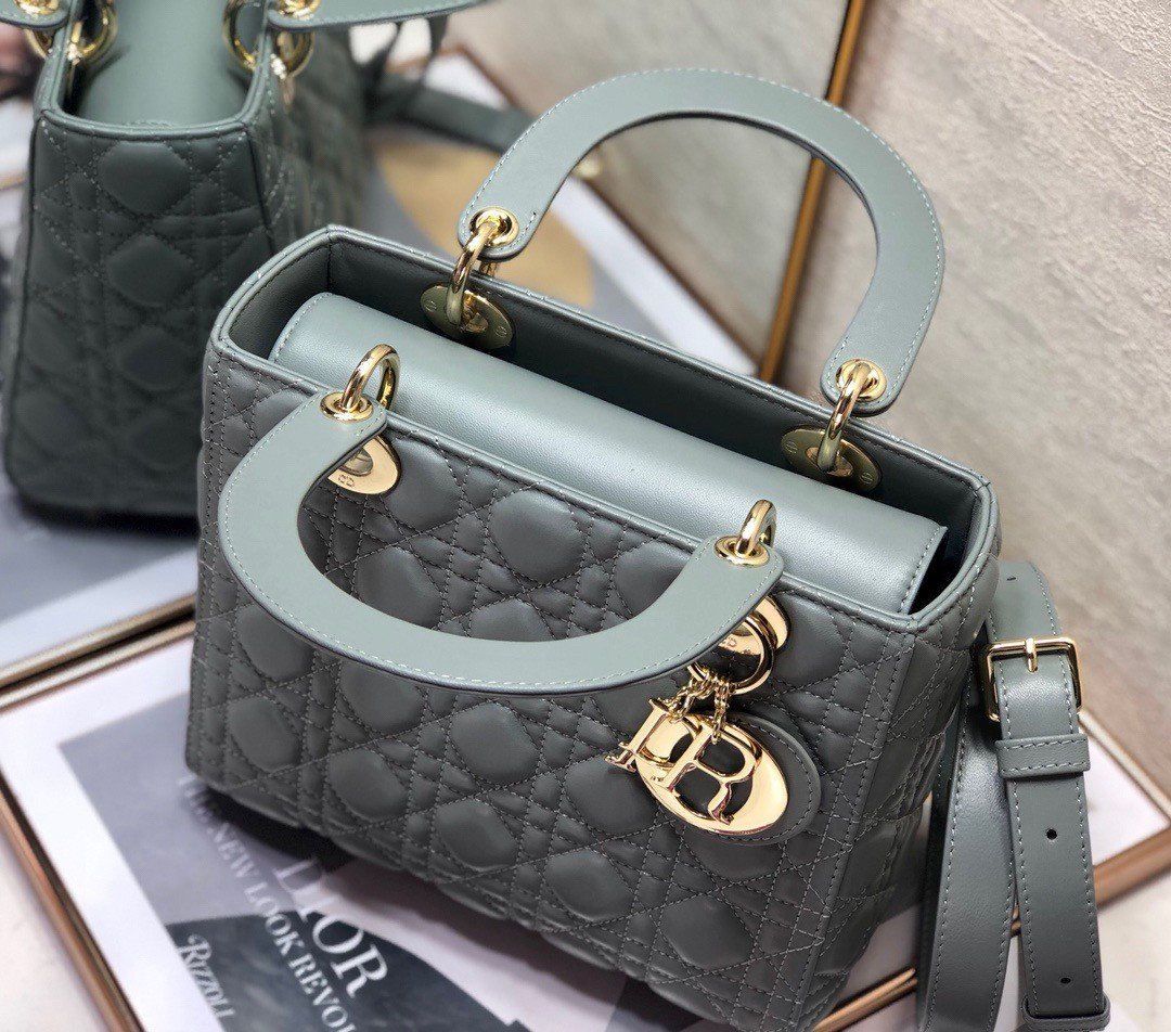 Dior Lady Dior Medium Bag In Grey Cannage Lambskin