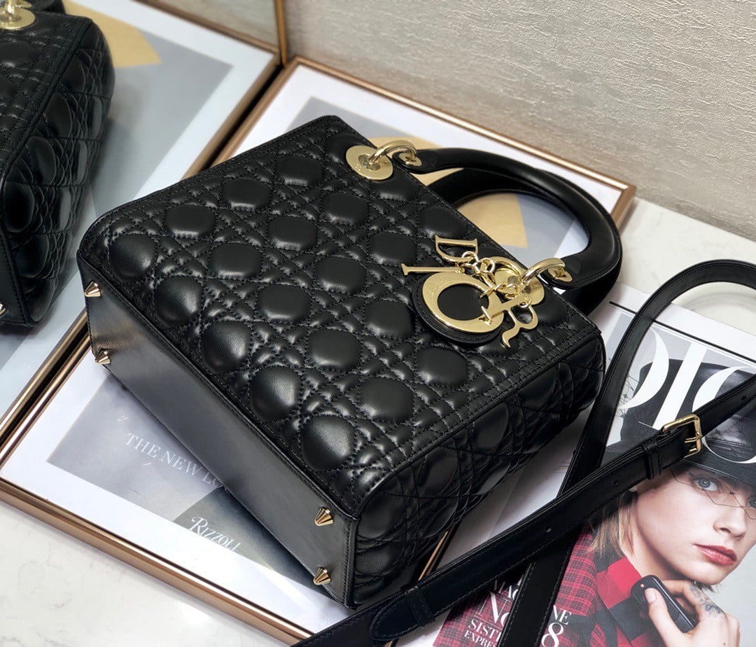 Dior Lady Dior Medium Bag In Black Cannage Lambskin