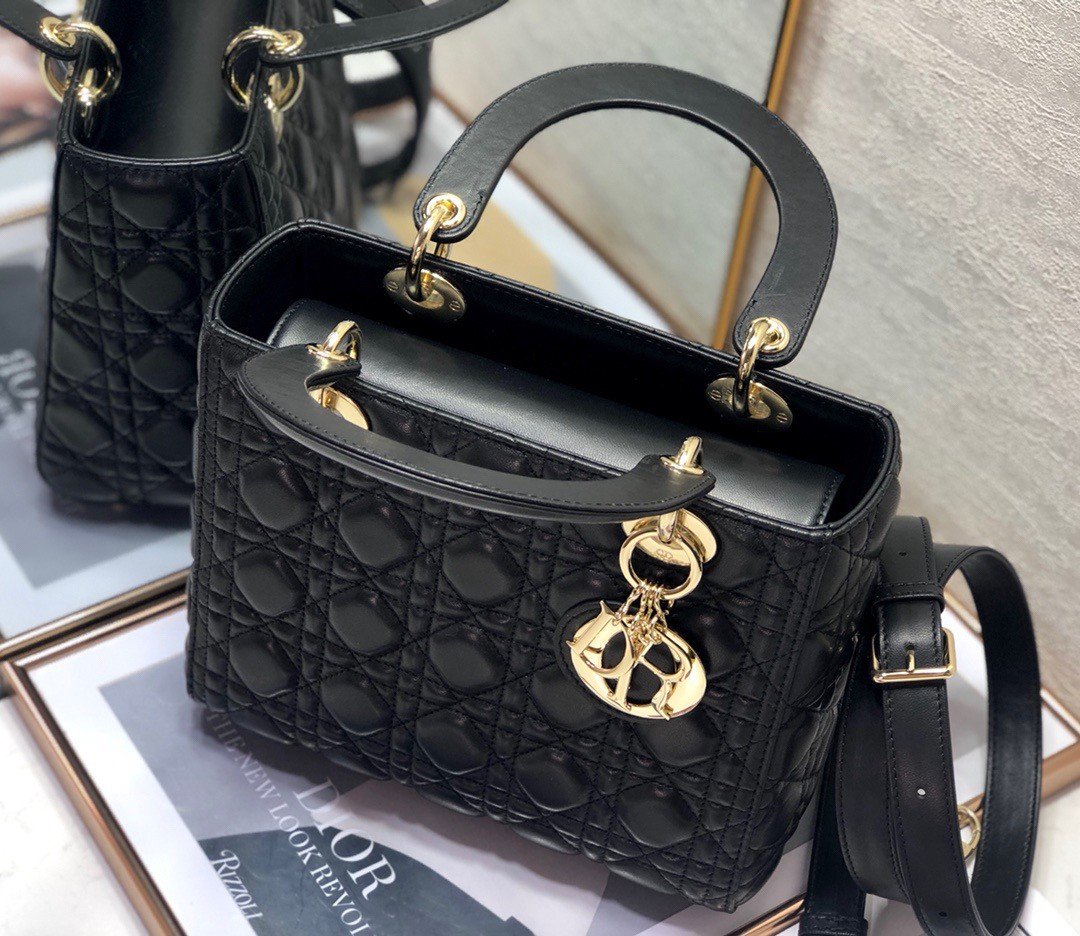 Dior Lady Dior Medium Bag In Black Cannage Lambskin