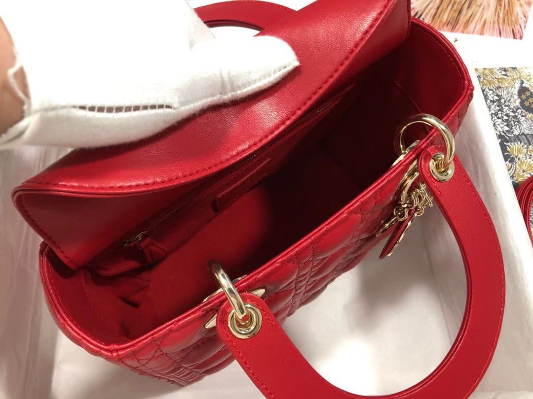 Dior Lady Dior Medium Bag In Red Cannage Lambskin