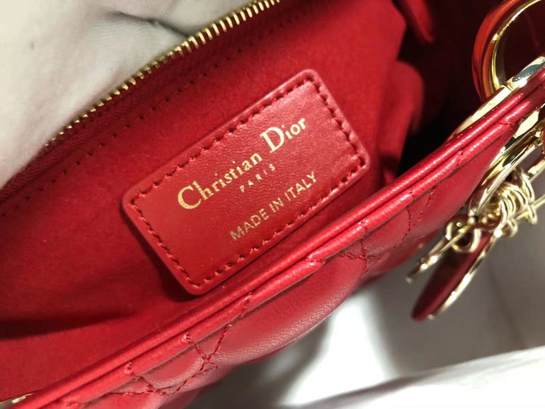 Dior Lady Dior Medium Bag In Red Cannage Lambskin