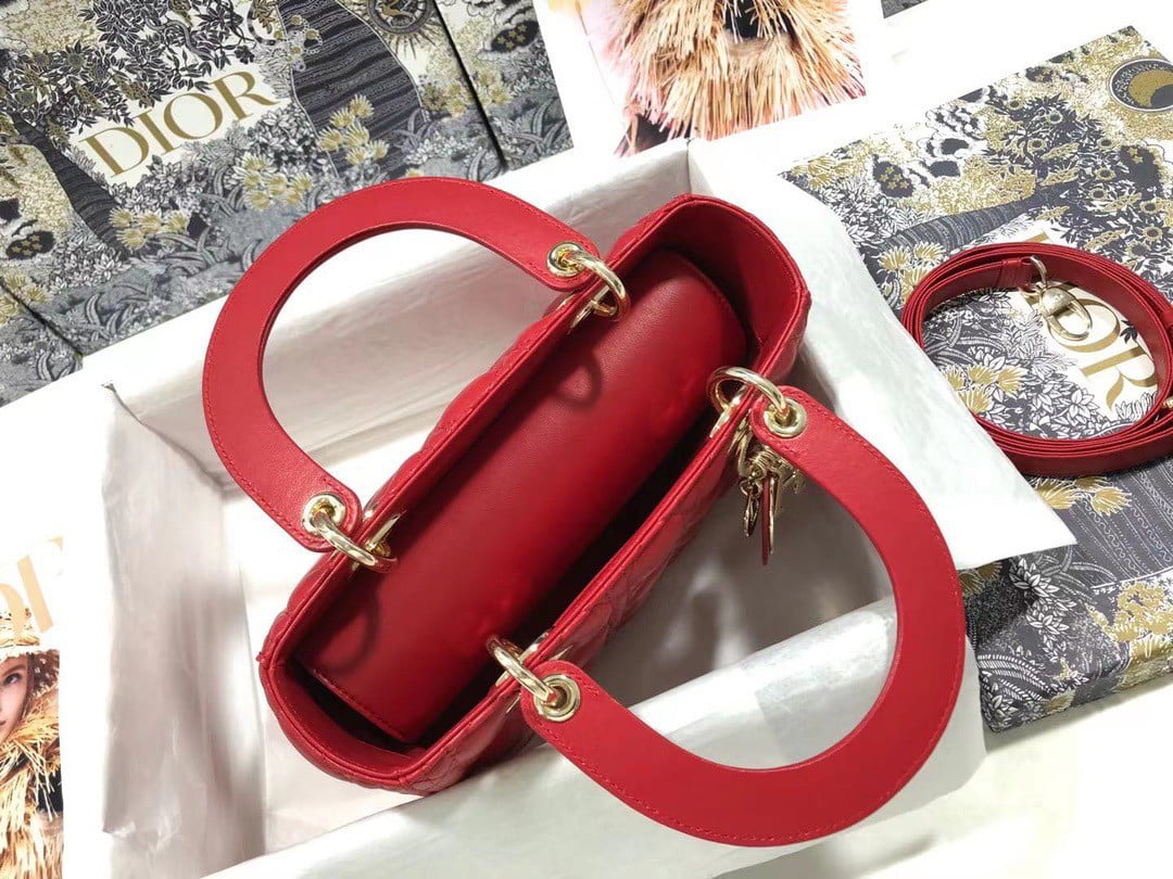 Dior Lady Dior Medium Bag In Red Cannage Lambskin