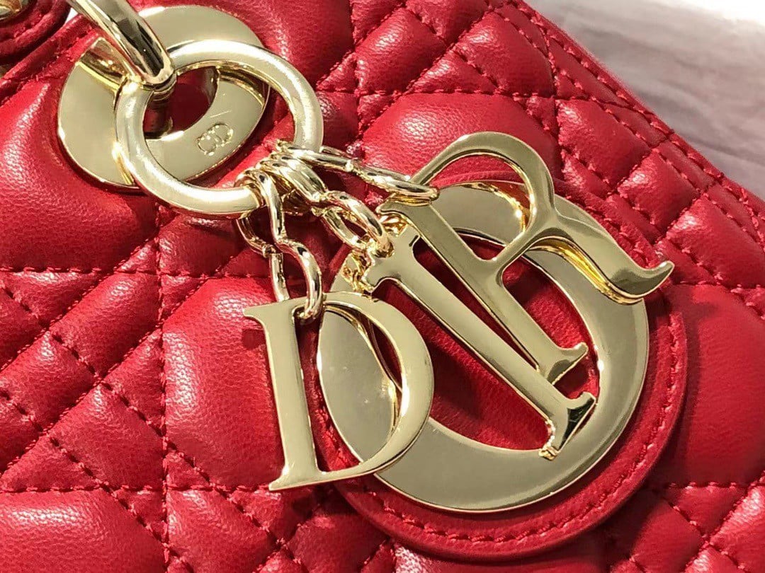 Dior Lady Dior Medium Bag In Red Cannage Lambskin