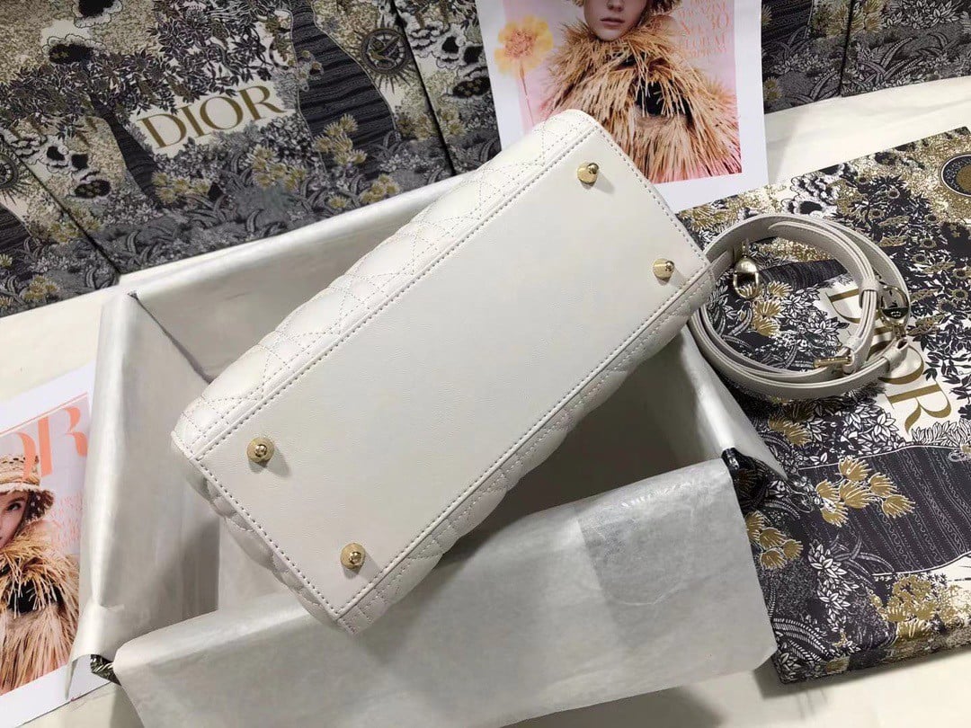 Dior Lady Dior Medium Bag In White Cannage Lambskin