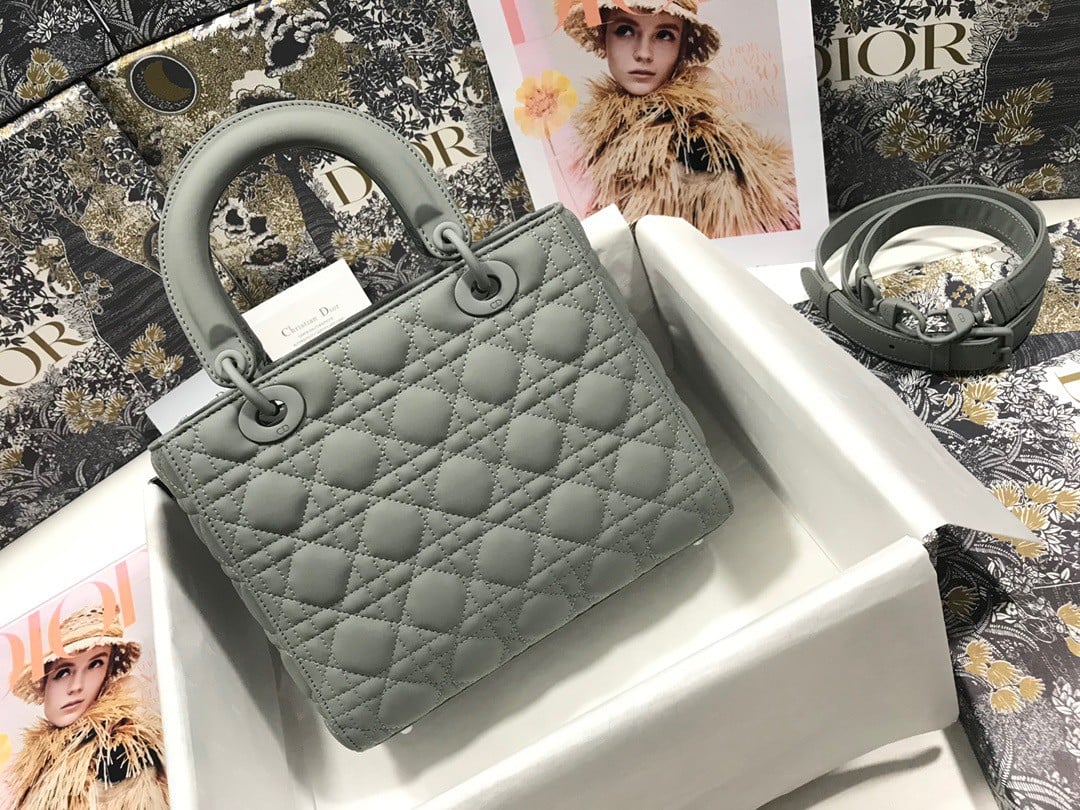 Dior Lady Dior Medium Bag In Grey Ultramatte Cannage Calfskin