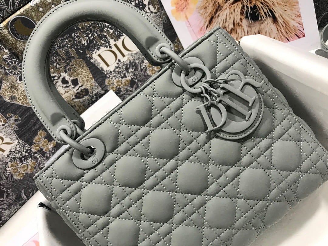 Dior Lady Dior Medium Bag In Grey Ultramatte Cannage Calfskin