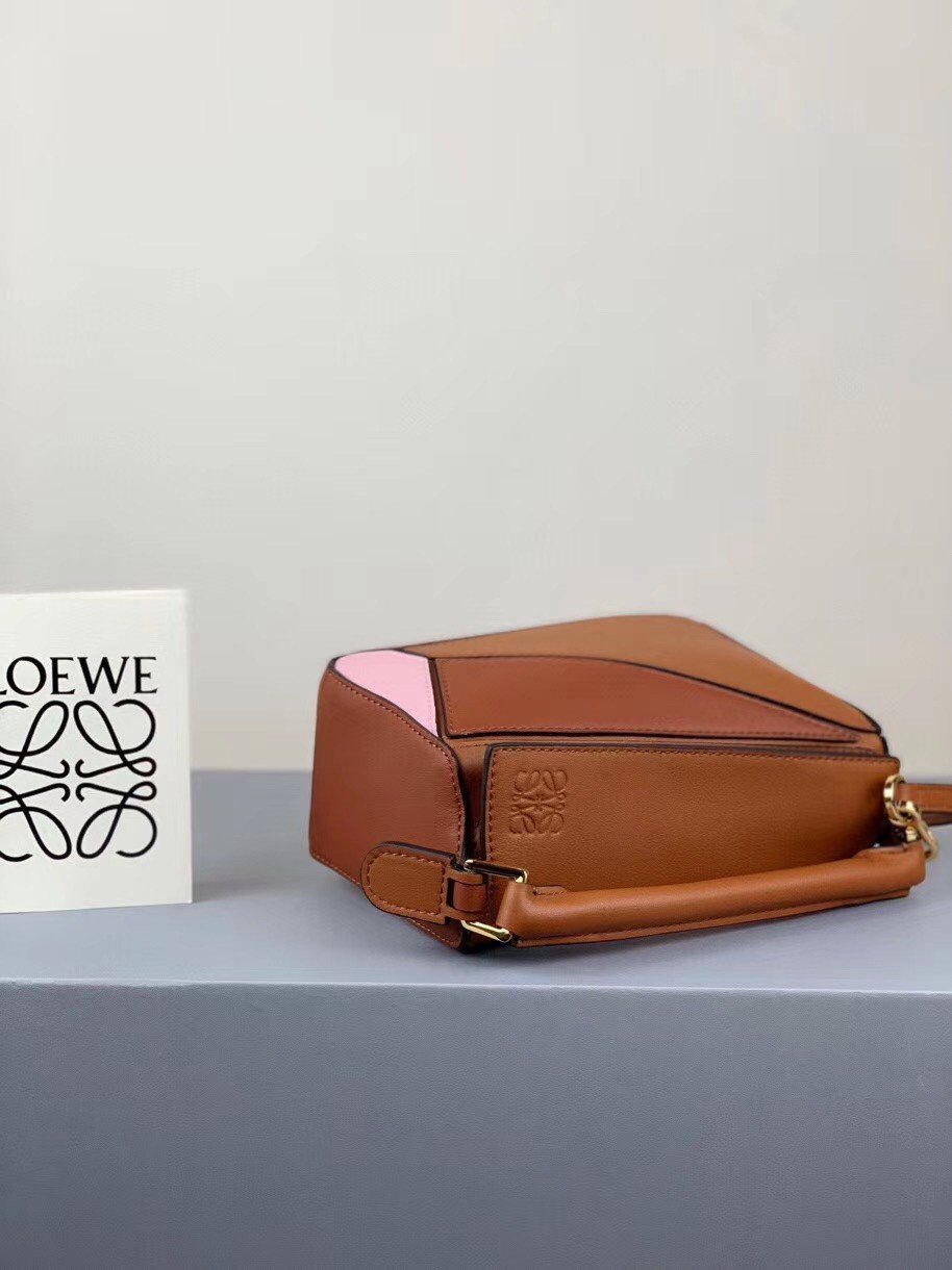 Loewe Puzzle Mini Bag In Brown/Camel/Pink Calfskin