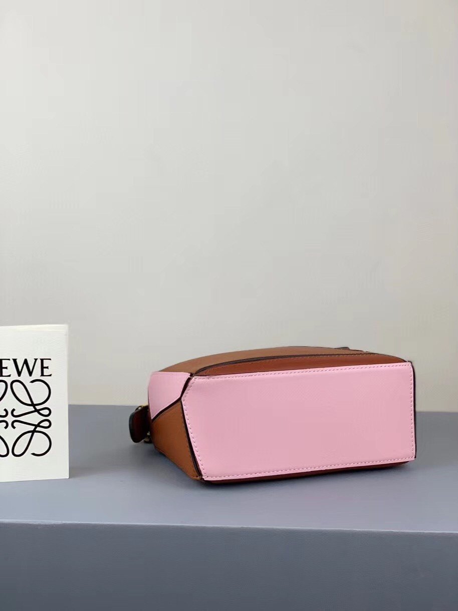 Loewe Puzzle Mini Bag In Brown/Camel/Pink Calfskin