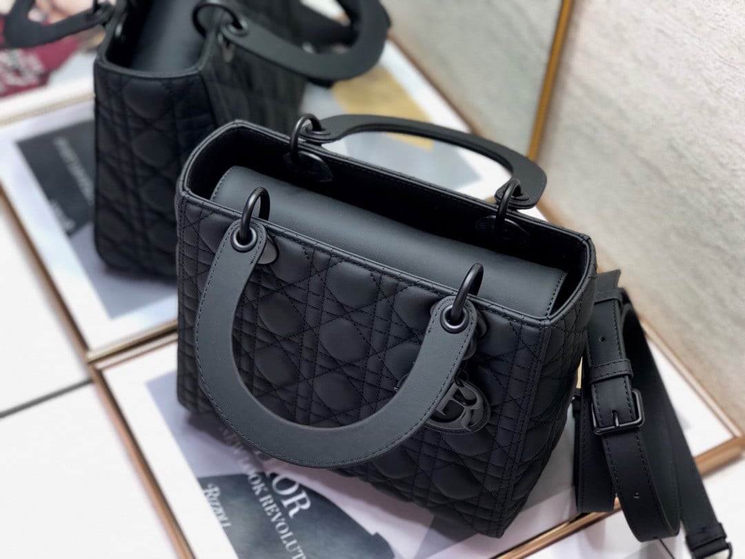 Dior Lady Dior Medium Bag In Black Ultramatte Cannage Calfskin