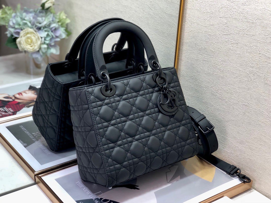 Dior Lady Dior Medium Bag In Black Ultramatte Cannage Calfskin