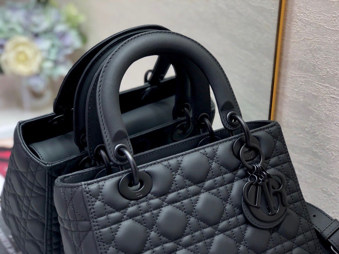 Dior Lady Dior Medium Bag In Black Ultramatte Cannage Calfskin