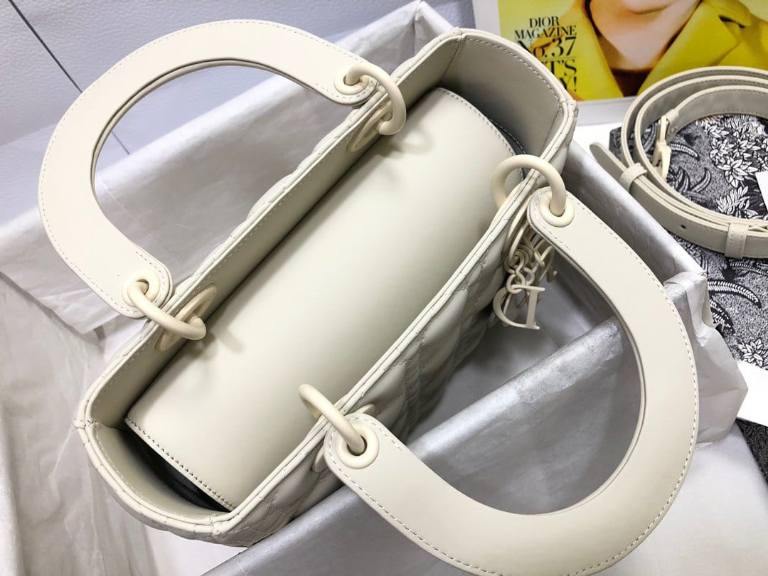 Dior Lady Dior Medium Bag In White Ultramatte Cannage Calfskin