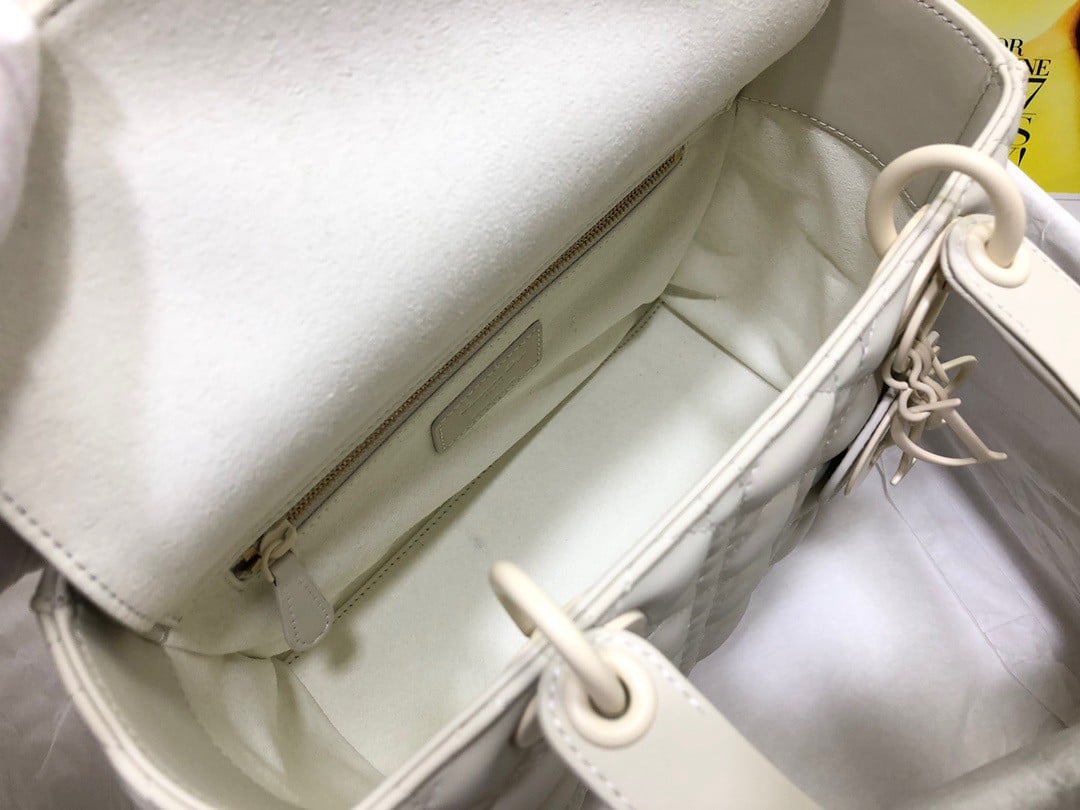 Dior Lady Dior Medium Bag In White Ultramatte Cannage Calfskin