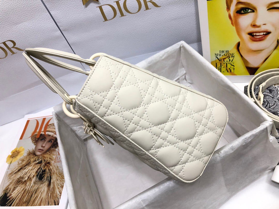 Dior Lady Dior Medium Bag In White Ultramatte Cannage Calfskin