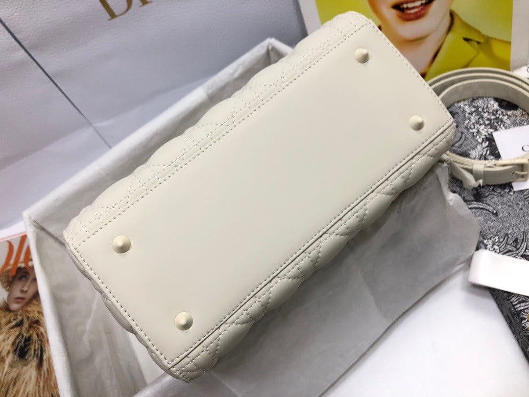 Dior Lady Dior Medium Bag In White Ultramatte Cannage Calfskin