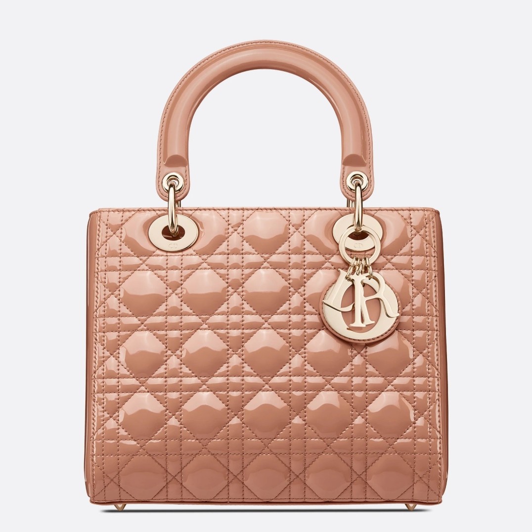 Dior Lady Dior Medium Bag In Blush Patent Cannage Calfskin