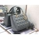 Dior Lady Dior Medium Bag In Grey Patent Cannage Calfskin