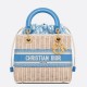 Dior Lady Dior Medium Bag in Wicker and Light Blue Oblique Jacquard