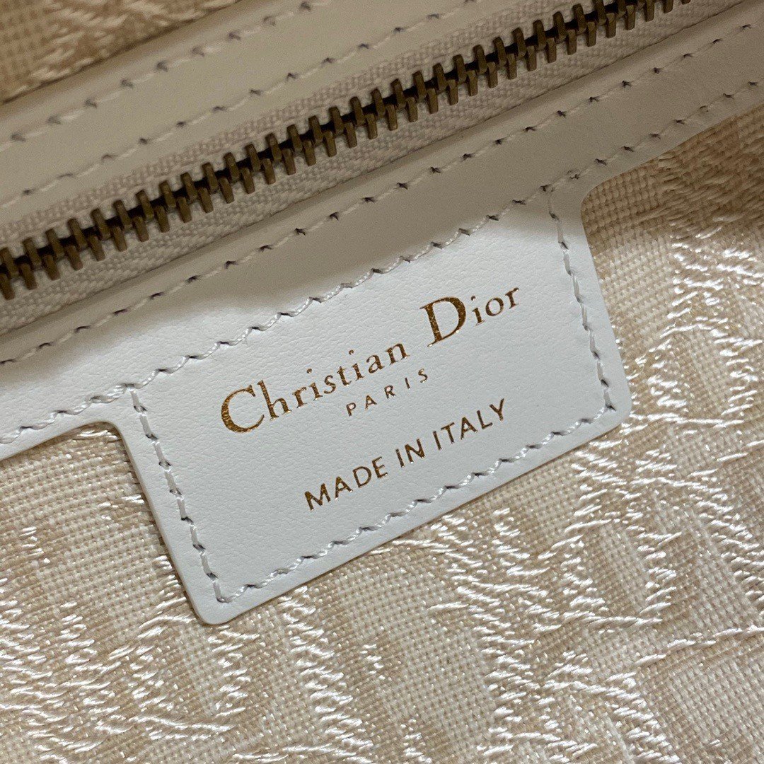 Dior Medium Lady Dior Bag In Wicker and White Oblique Jacquard