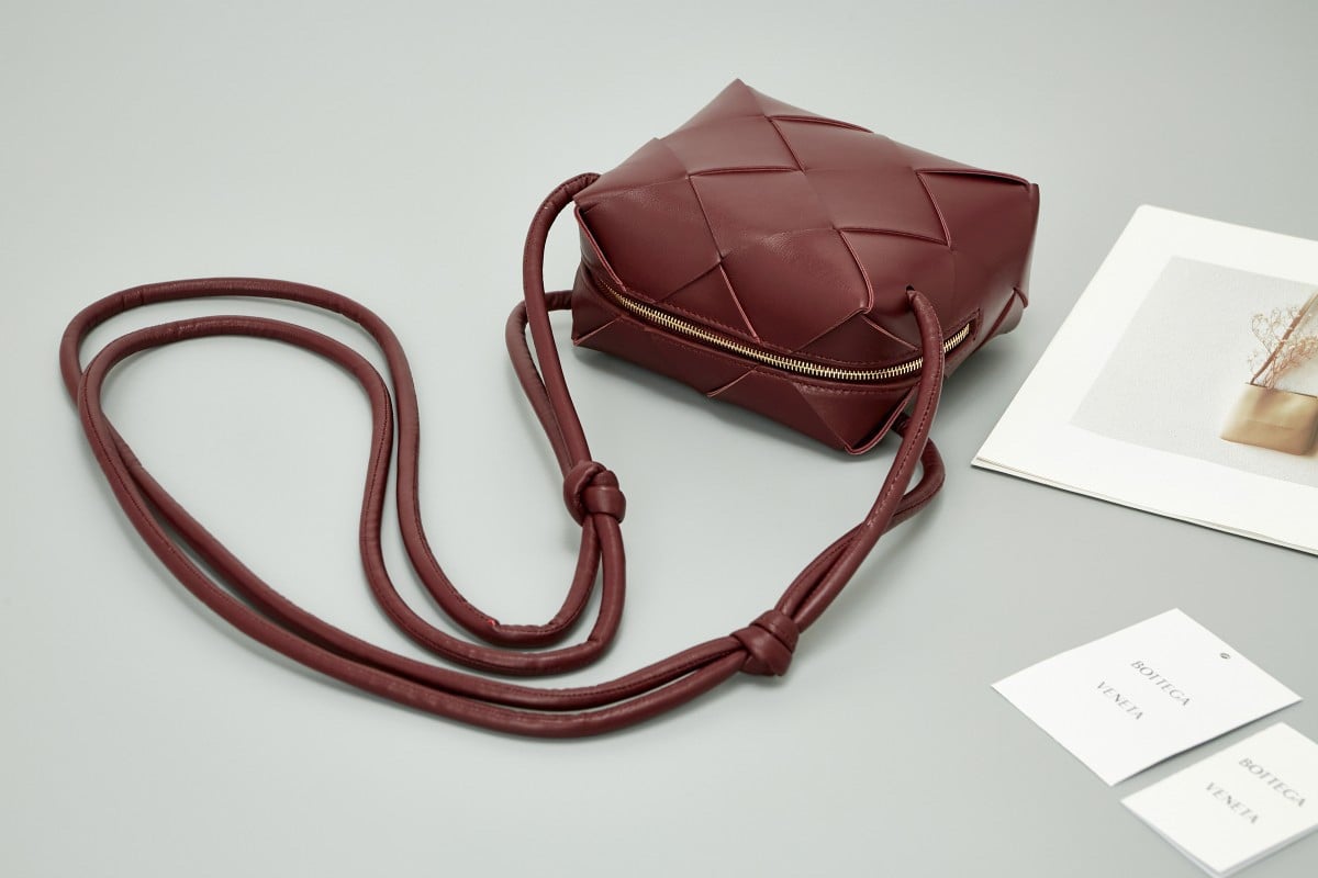 Bottega Veneta Mini Cassette Camera Bag In Bordeaux Lambskin