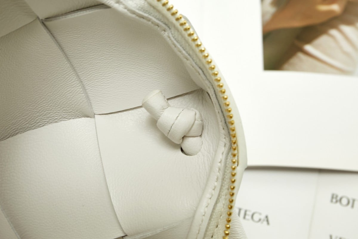 Bottega Veneta Mini Cassette Camera Bag In White Lambskin