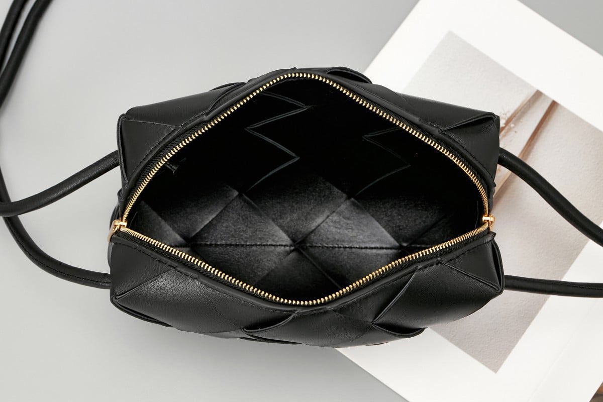 Bottega Veneta Small Cassette Camera Bag In Black Lambskin