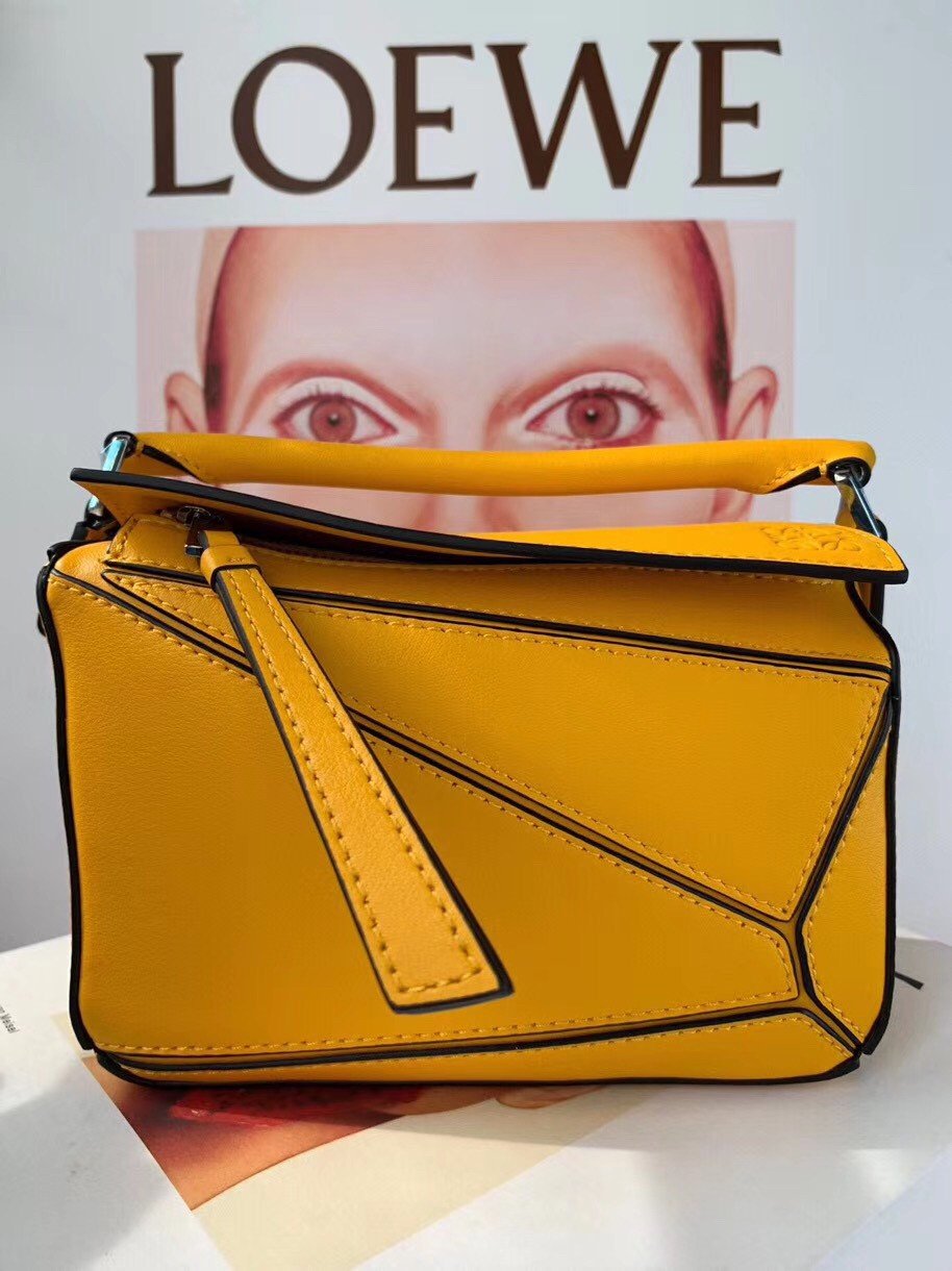 Loewe Puzzle Mini Bag In Yellow Calfskin