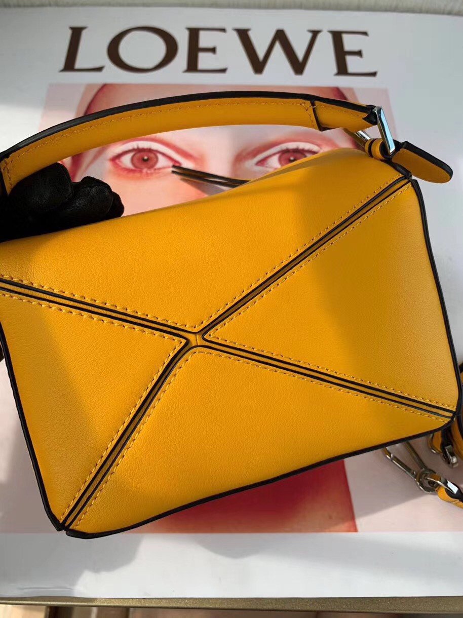 Loewe Puzzle Mini Bag In Yellow Calfskin