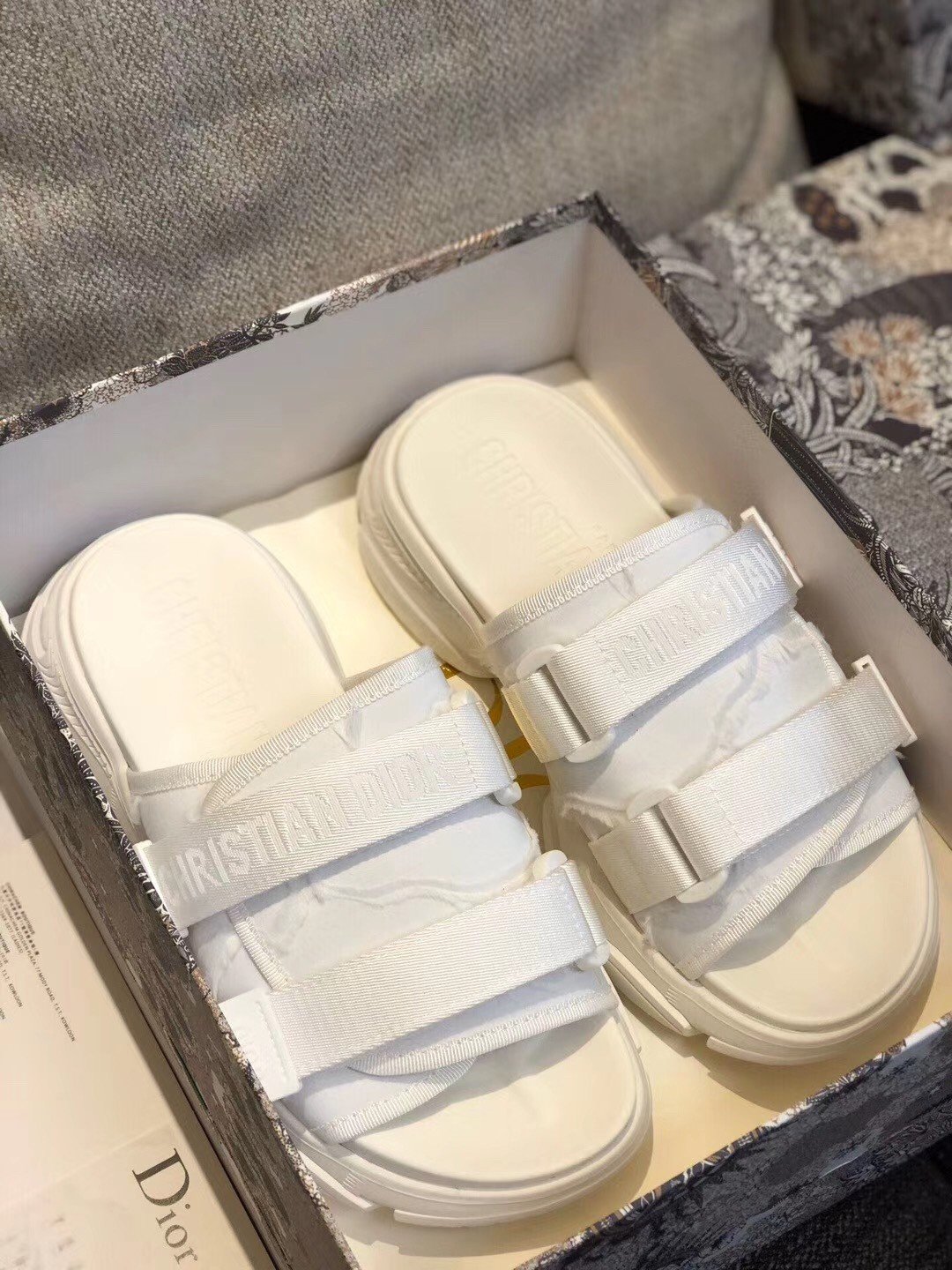 Dior D-Wander Slides In White Camouflage Technical Fabric