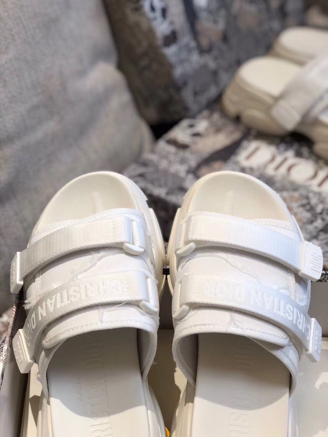 Dior D-Wander Slides In White Camouflage Technical Fabric