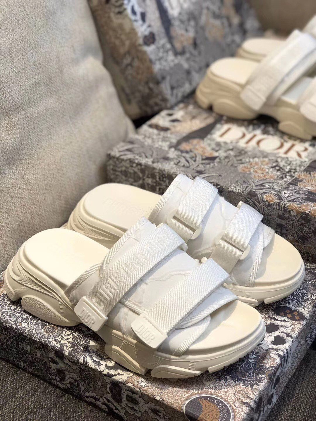 Dior D-Wander Slides In White Camouflage Technical Fabric