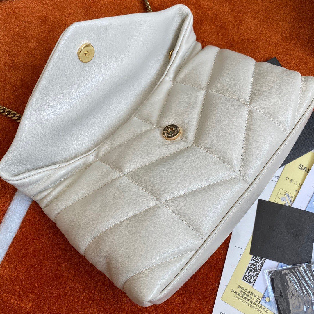 Saint Laurent Puffer Toy Bag In White Quilted Lambskin