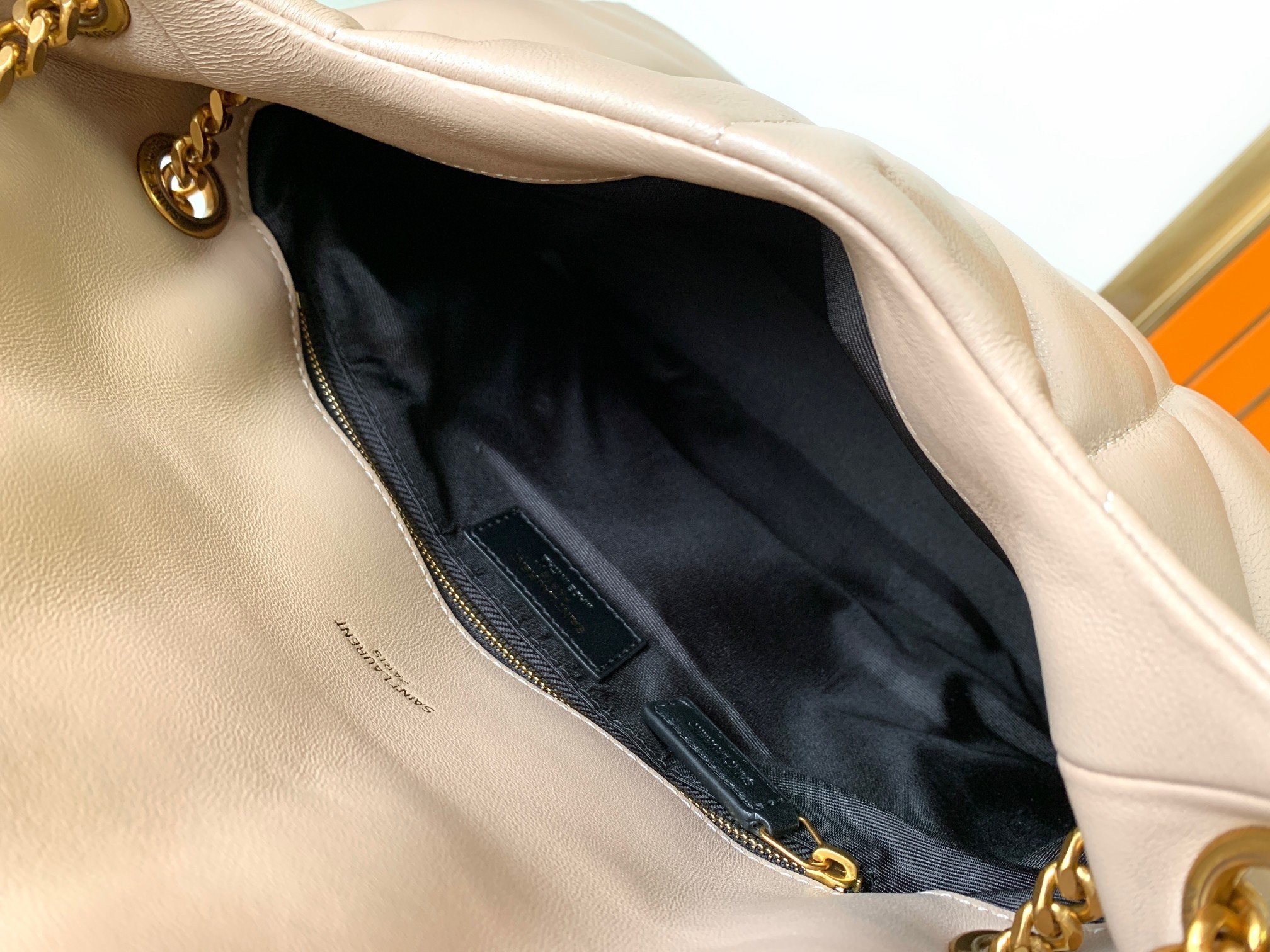 Saint Laurent Puffer Small Chain Bag In Beige Lambskin