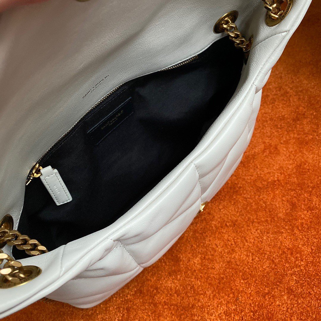 Saint Laurent Puffer Small Chain Bag In White Lambskin