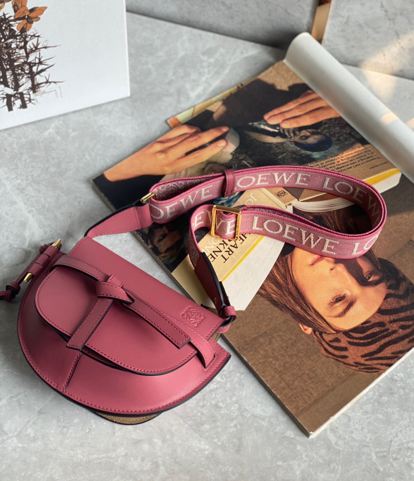 Loewe Mini Gate Dual Bag In Plumrose Calfskin