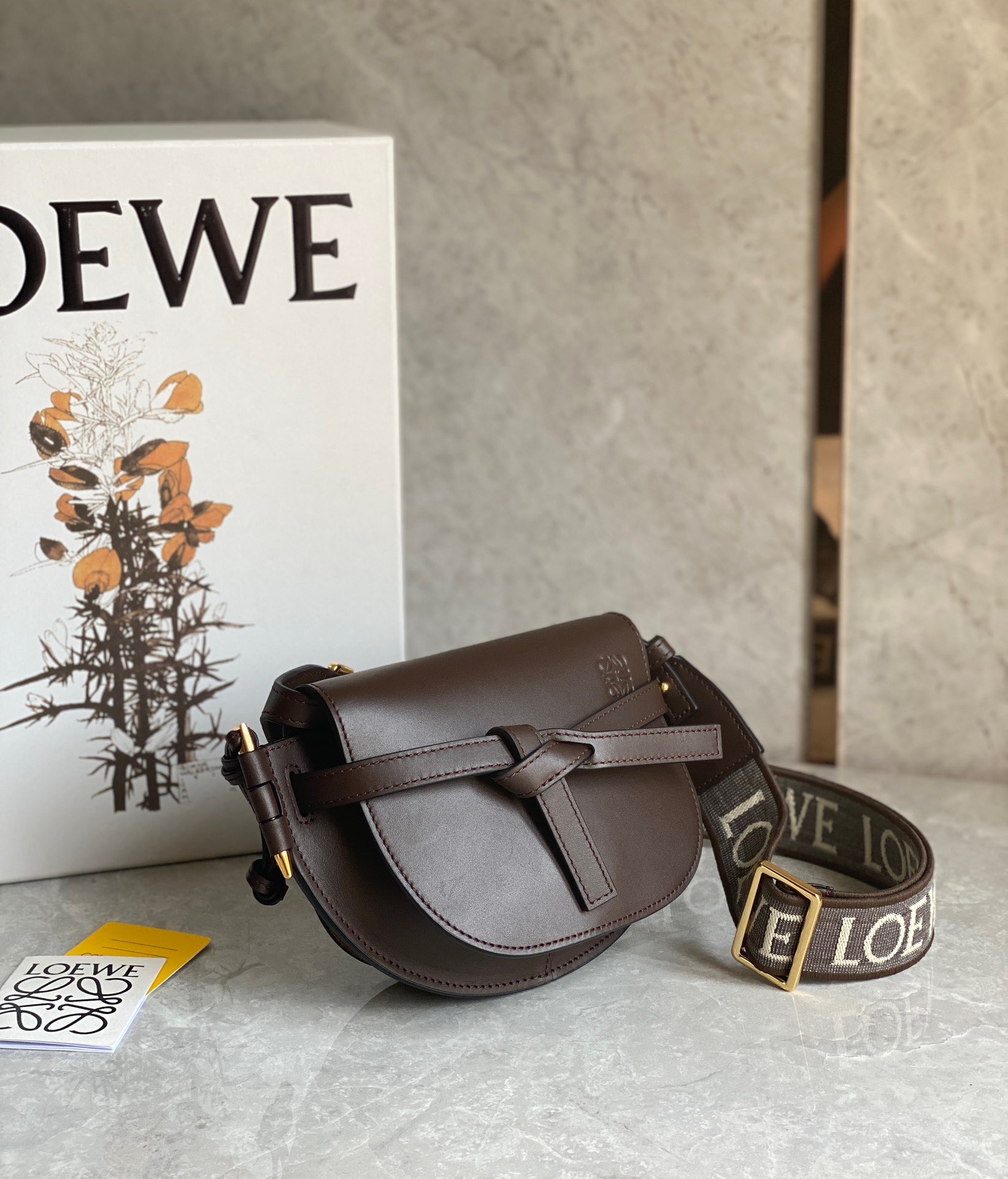 Loewe Mini Gate Dual Bag In Chocolate Calfskin