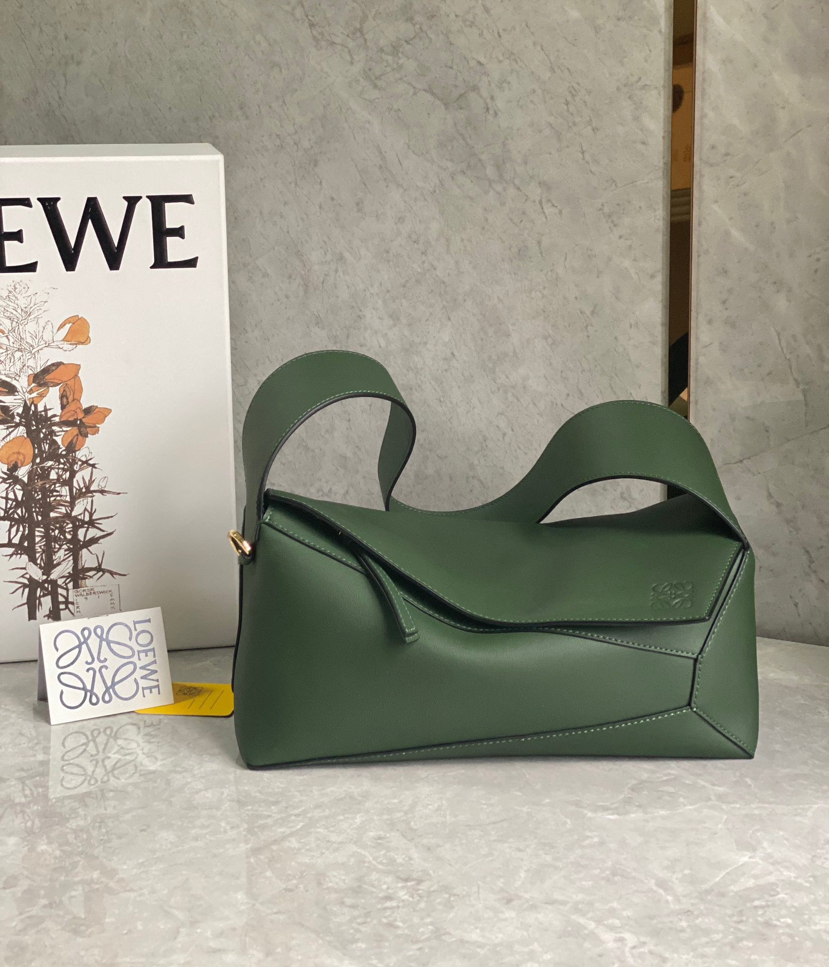 Loewe Puzzle Hobo Bag In Vintage Khaki Nappa Calfskin