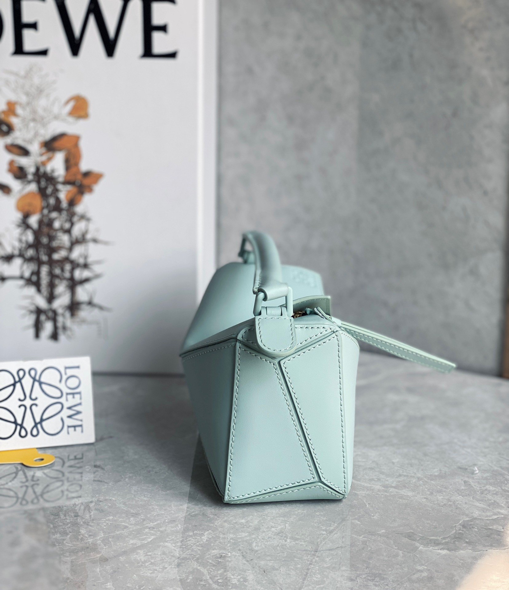 Loewe Puzzle Mini Bag In Aquamarine Satin Calfskin