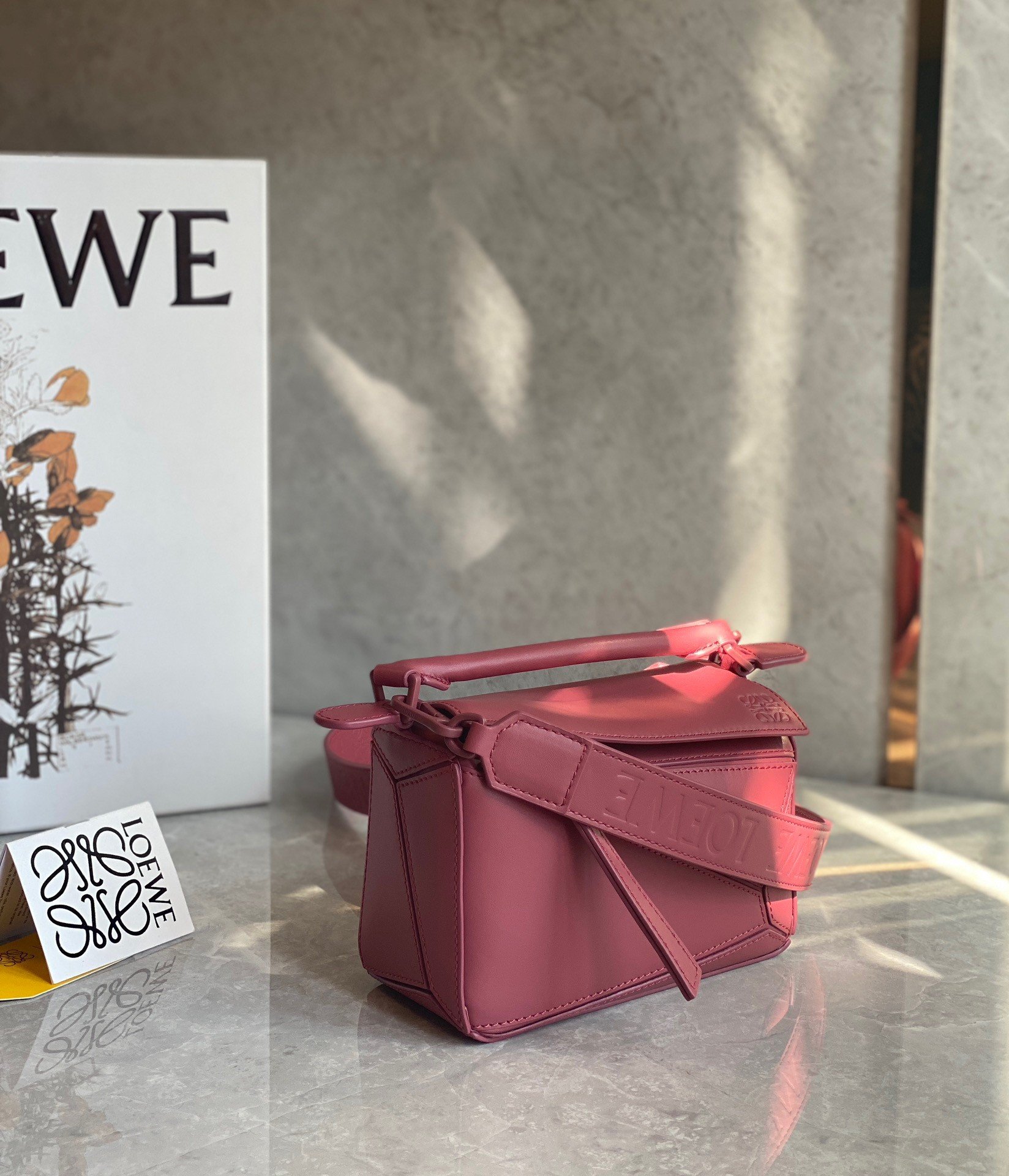 Loewe Puzzle Mini Bag In Plumrose Satin Calfskin