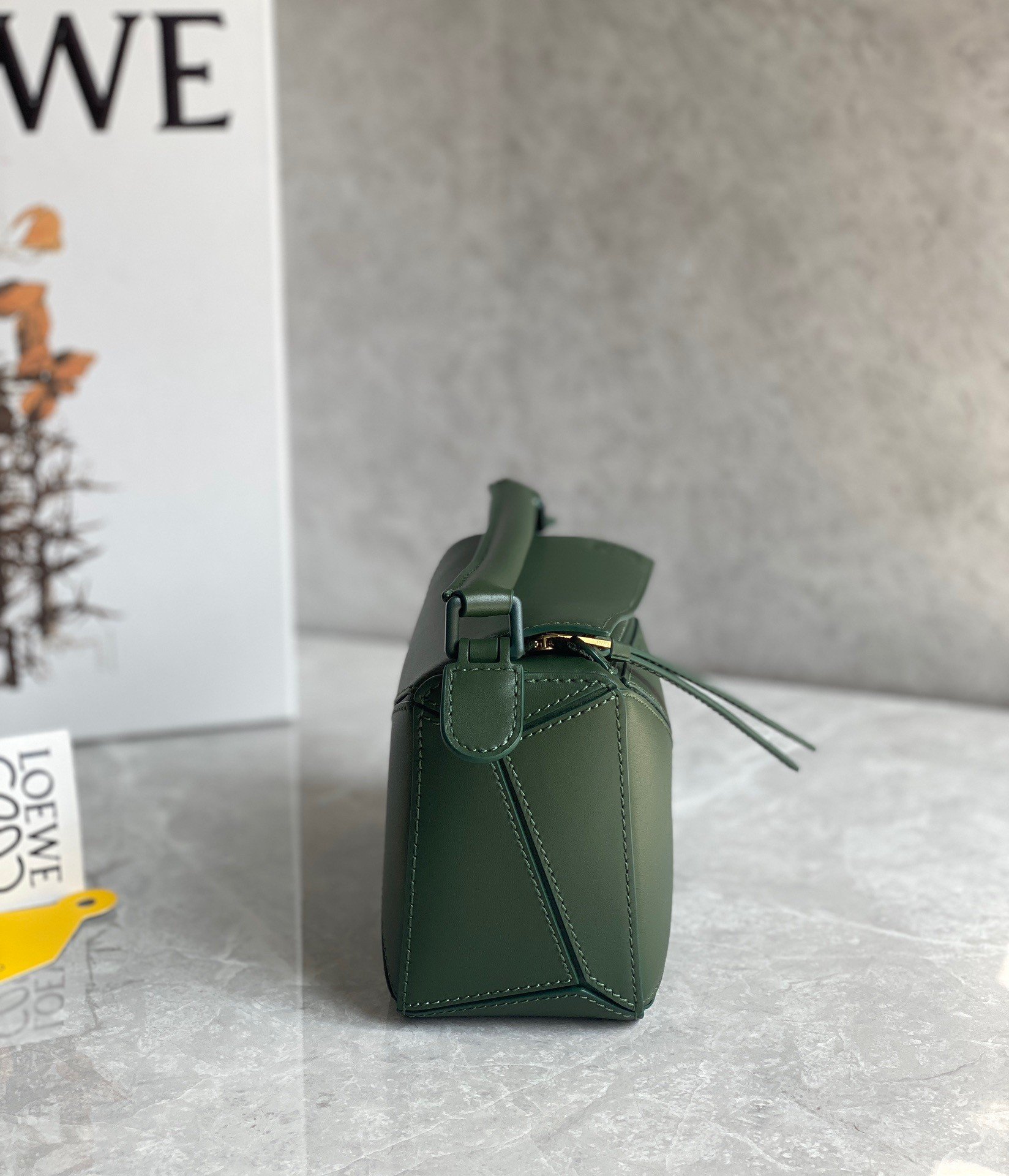 Loewe Puzzle Mini Bag In Vintage Khaki Satin Calfskin