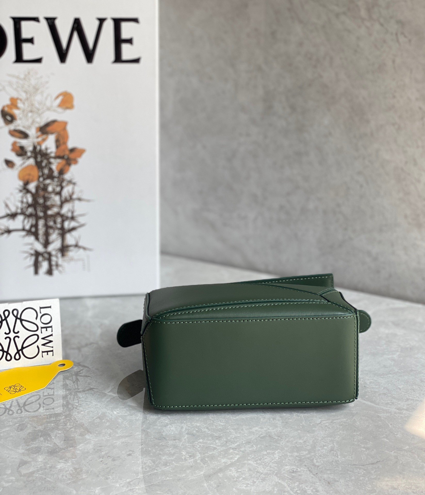 Loewe Puzzle Mini Bag In Vintage Khaki Satin Calfskin