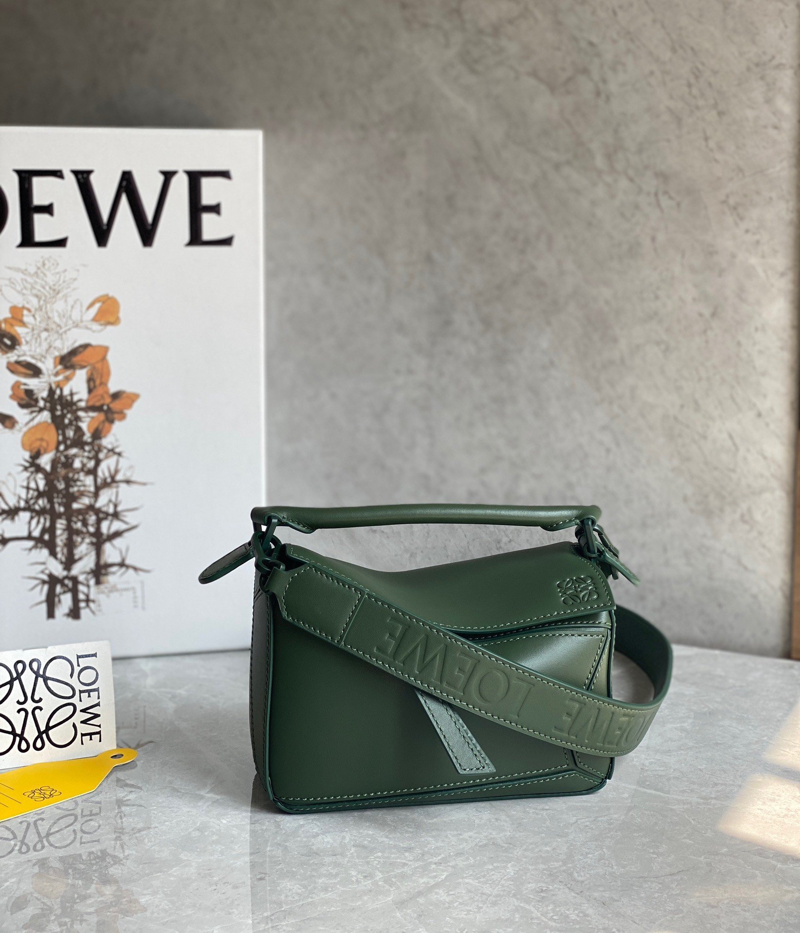 Loewe Puzzle Mini Bag In Vintage Khaki Satin Calfskin