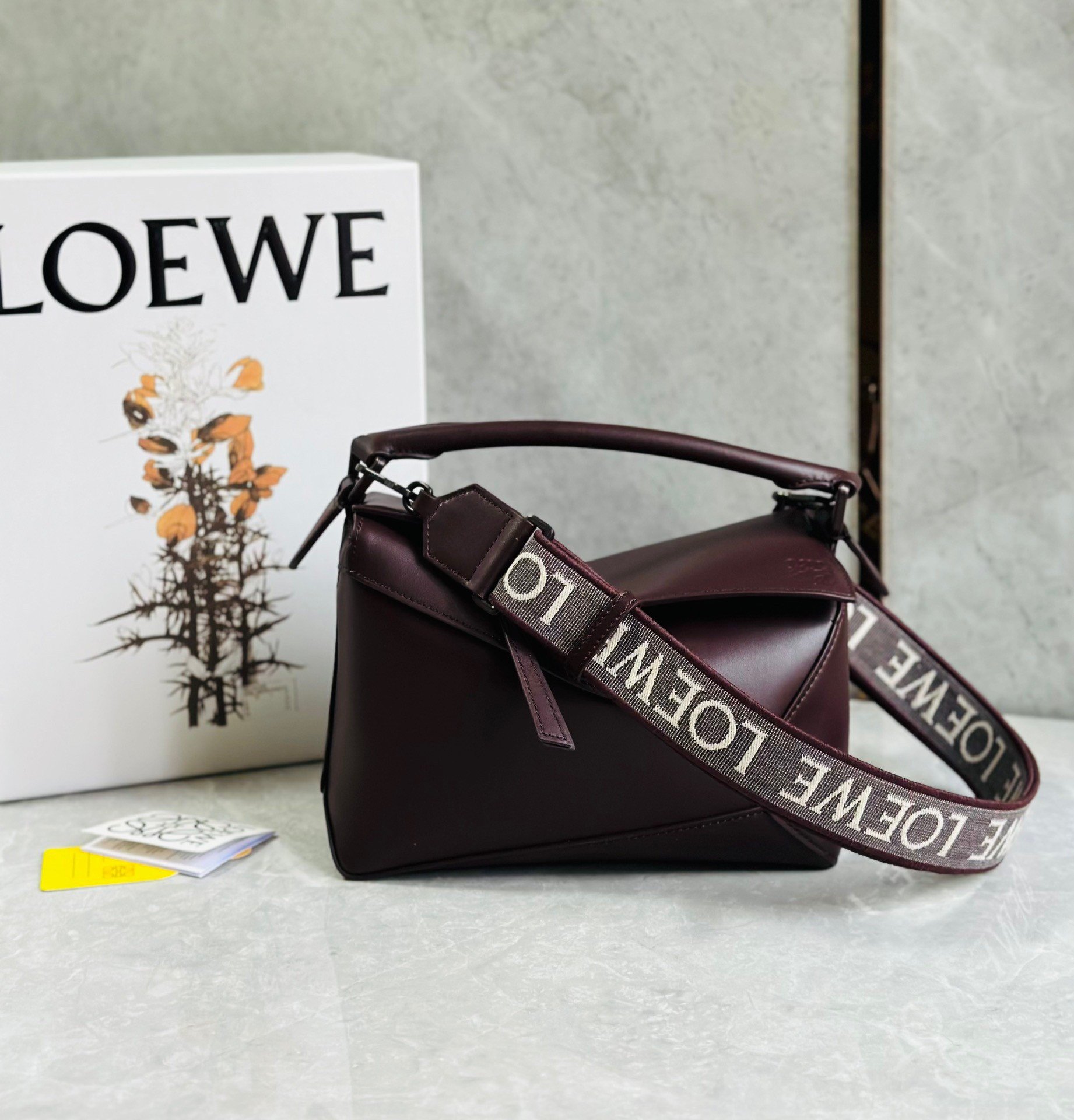 Loewe Puzzle Small Bag In Burgundy Satin Calfskin