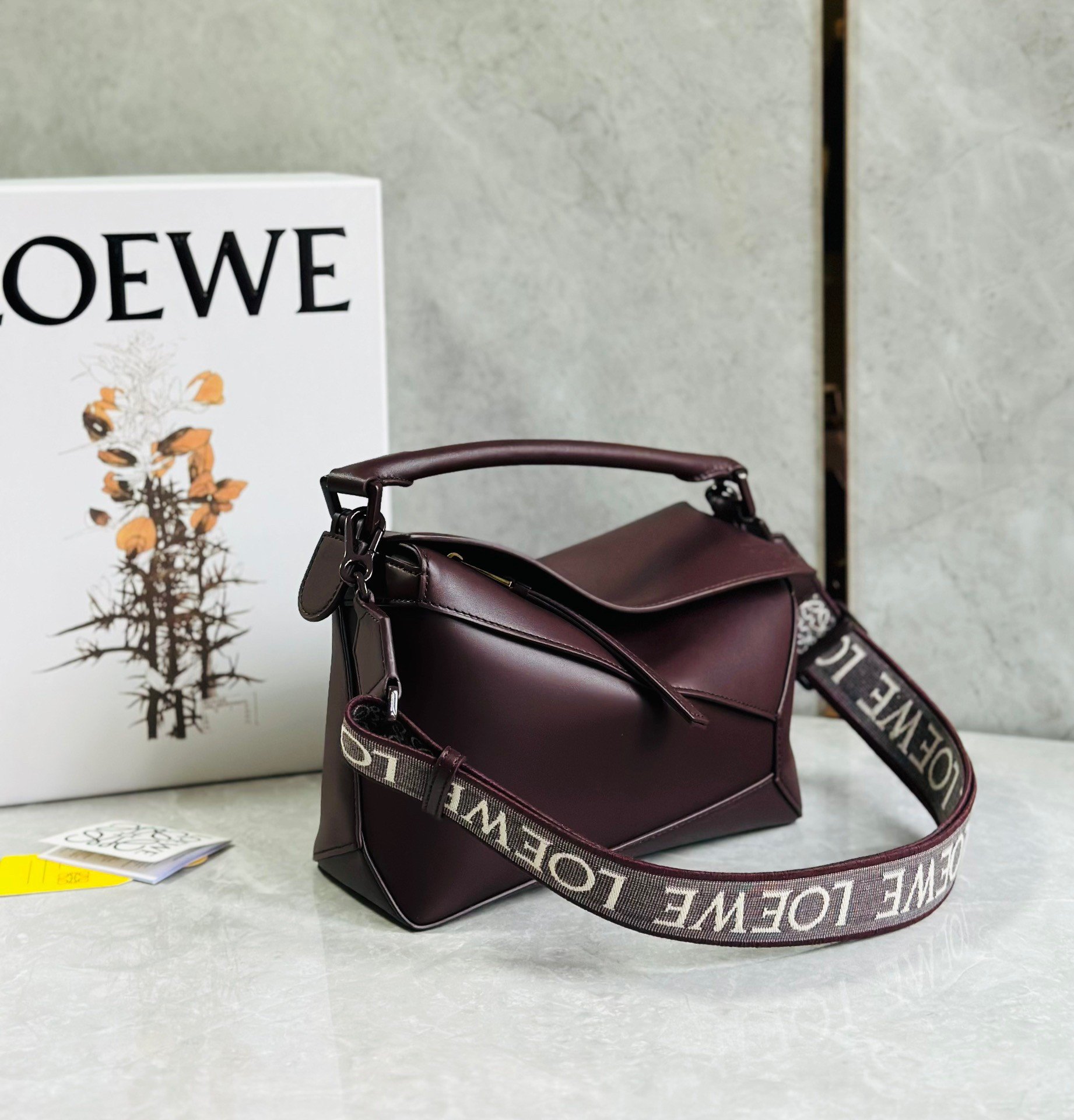 Loewe Puzzle Small Bag In Burgundy Satin Calfskin